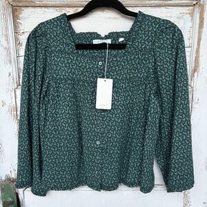 Doen NWT Lunara Blouse Evergreen Winter Ditsy 100% Organic Cotton Sz Small